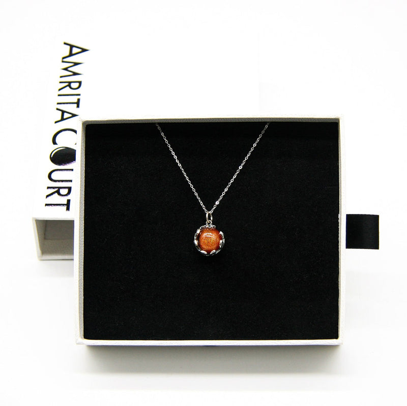 Gift Gox - Aroma Necklace White Gold - Planet Solstice Sunburst (Fire Red) + Purify Oil Blend