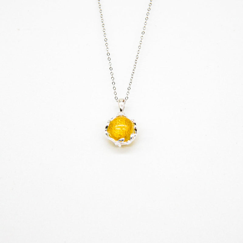 Gift Gox - Aroma Necklace White Gold - Planet Jovian Gold (Golden Yellow) + Purify Oil Blend