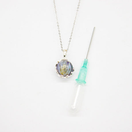 Gift Gox - Aroma Necklace White Gold - Planet Lunar Lavender (Lanvender Purple) + Purify Oil Blend