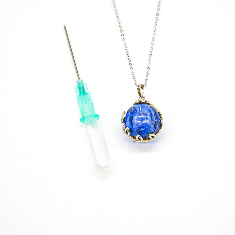 Gift Gox - Aroma Necklace White Gold - Planet Celestial Sapphire (Blue) + Purify Oil Blend