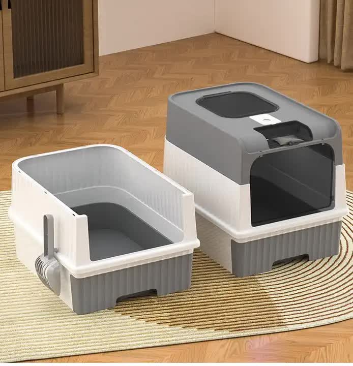 Large Enclosed Cat Litter Box with Drawer and Scoop - Odor Control, Removable Tray, Easy Clean Design