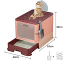 Top-Entry Cat Litter Box with Drawer-Enclosed Design, Easy Clean, Odor Control, Anti-Tracking Lid Pink