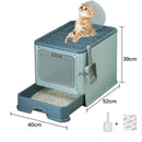 Top-Entry Cat Litter Box with Drawer-Enclosed Design, Easy Clean, Odor Control, Anti-Tracking Lid  Green