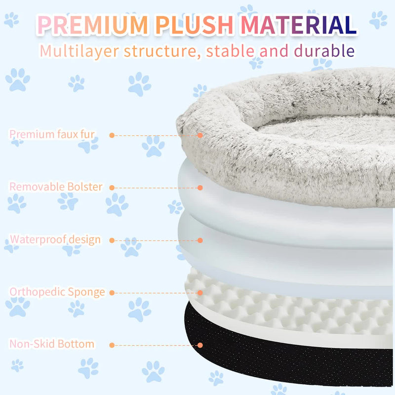 Fluffy Donut-Shaped Pet Bed- Soft, Cozy, and Anti-Anxiety for Dogs and Cats, Machine Washable Dark Gray  Size:L 90*65*20cm