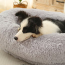 Fluffy Donut-Shaped Pet Bed- Soft, Cozy, and Anti-Anxiety for Dogs and Cats, Machine Washable  Light Gray  Size:M 75*55*18cm