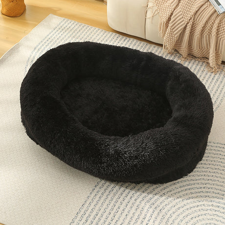 Fluffy Donut-Shaped Pet Bed- Soft, Cozy, and Anti-Anxiety for Dogs and Cats, Machine Washable  Black Size:S 60*15*18cm