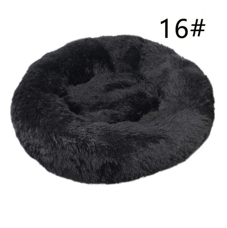 Calming Donut Pet Bed -Soft Faux Fur, Anti-Anxiety Fluffy Round Bed for Cats and Small Dogs (Black)50cm