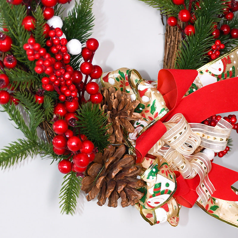 Christmas Wreath with Pine Cones, Red Berries, and Festive Bow - 40cm Holiday Door Decor