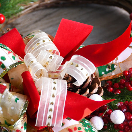 Christmas Wreath with Pine Cones, Red Berries, and Festive Bow - 40cm Holiday Door Decor