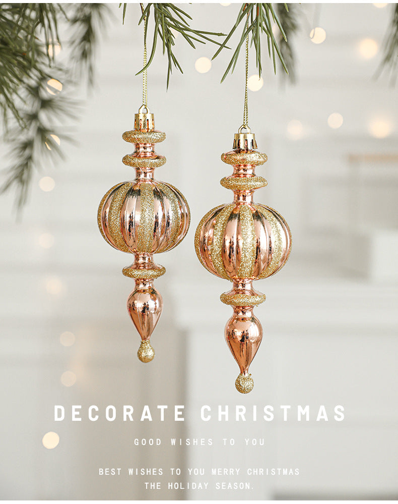 Set of 10 Christmas Ornaments -Gold & Rose Gold Holiday Tree Decorations