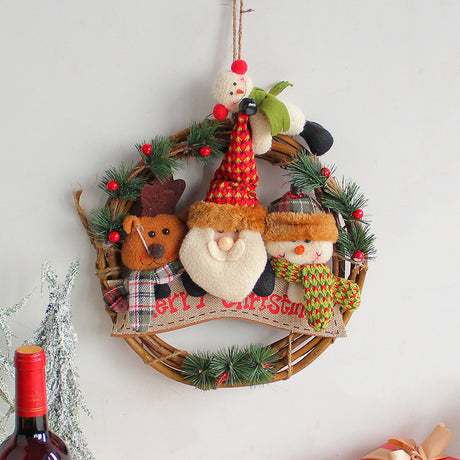 Rustic Christmas Wreath with Santa, Reindeer, and Snowman - Holiday Door Decoration