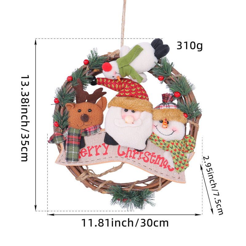 Rustic Christmas Wreath with Santa, Reindeer, and Snowman - Holiday Door Decoration