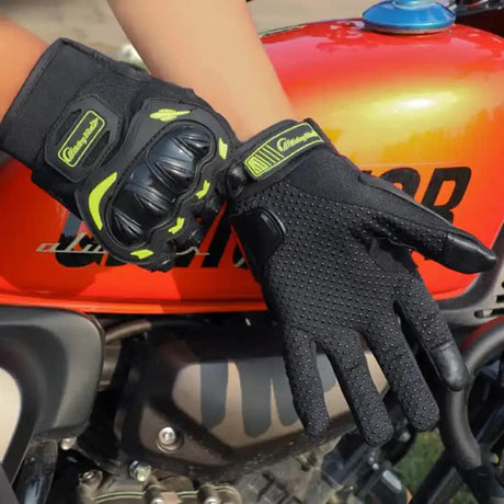 High-Performance Motorcycle Riding Gloves with Hard Knuckle Protection - Anti-Slip, Touchscreen Compatible, Neon Accents (Green,XXL size)