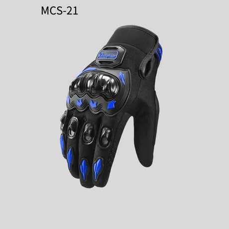 High-Performance Motorcycle Riding Gloves with Hard Knuckle Protection - Anti-Slip, Touchscreen Compatible, Neon Accents (blue,M size)