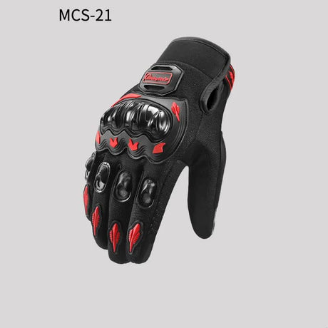 High-Performance Motorcycle Riding Gloves with Hard Knuckle Protection - Anti-Slip, Touchscreen Compatible, Neon Accents (Red,M size)