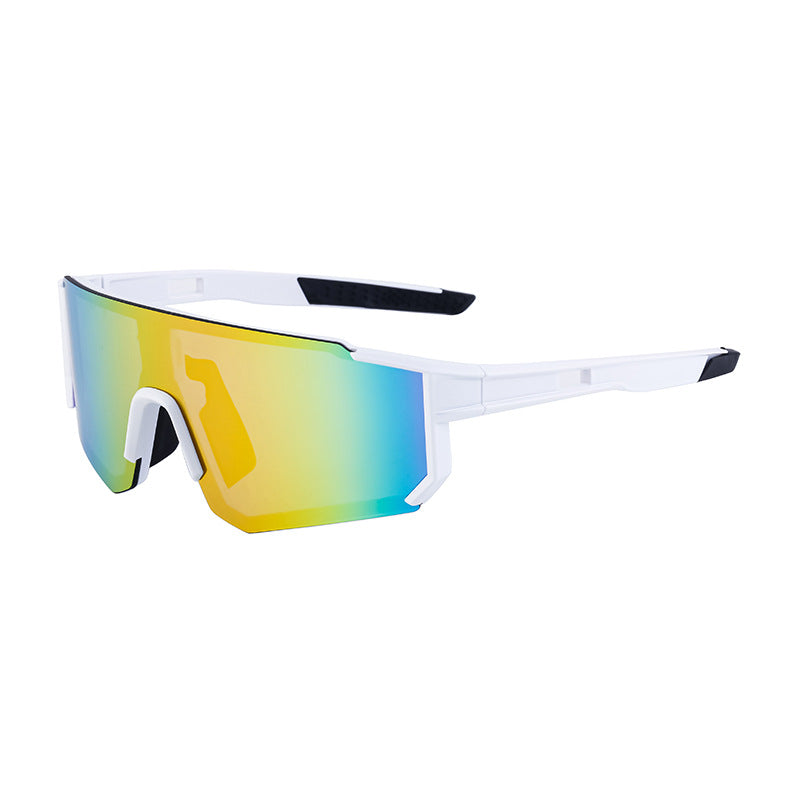 White Frame Sports Sunglasses with Rainbow Mirrored Lens | UV400 Multi-Sport Eyewear