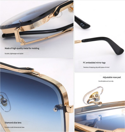 Gold Square Sunglasses,Fashionable Men's Metal, UV400 Gradient Lenses for Timeless Style