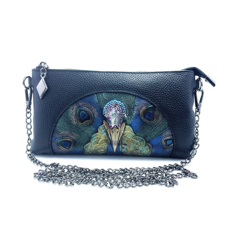 Women's Embossed Peacock Leather Wristlet Clutch - Elegant and Artistic Handbag 23*12*2cm