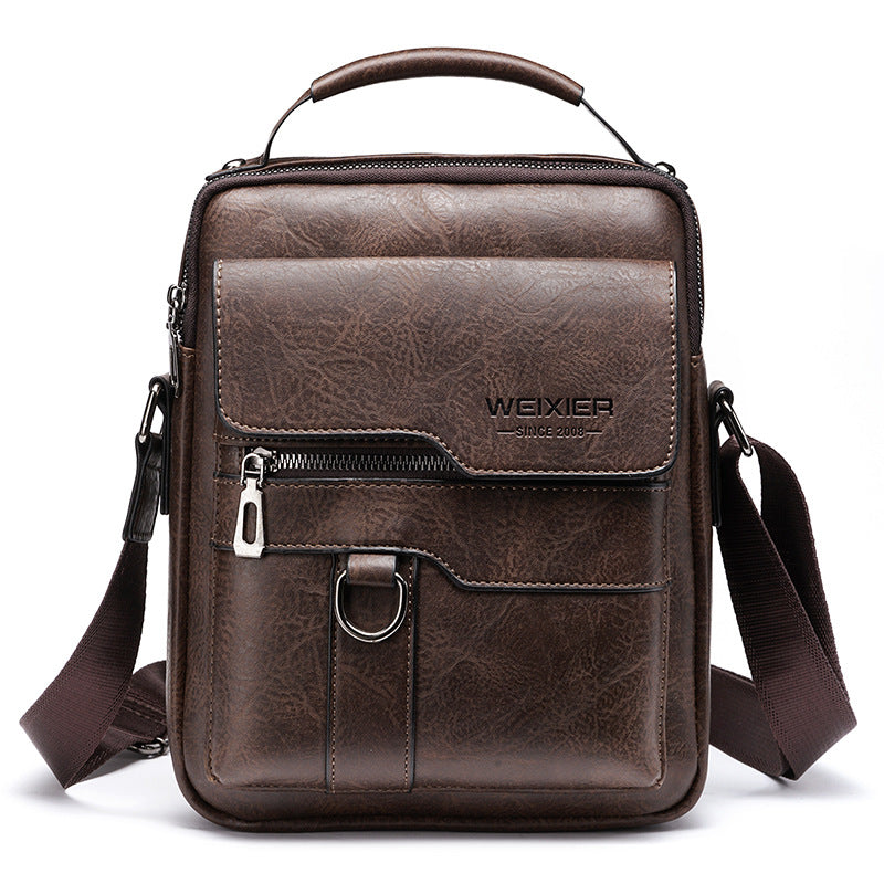 Men's Vintage Leather Shoulder Bag - Multi-Compartment Crossbody Messenger Bag 22cm(L)*8cm(W)*26cm(H)(Dark brown)