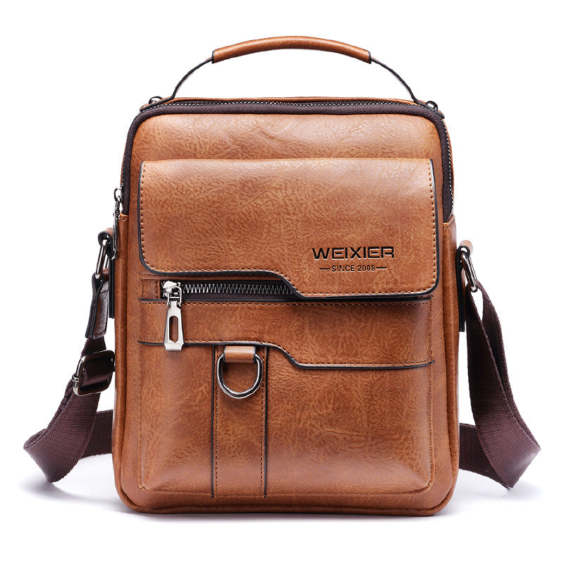 Men's Vintage Leather Shoulder Bag - Multi-Compartment Crossbody Messenger Bag 22cm(L)*8cm(W)*26cm(H)(Light brown)