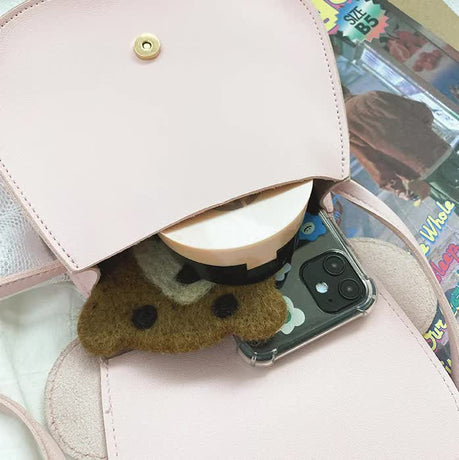 Adorable Bow Bear Crossbody Bag for Kids - Rose Red Shoulder Bag 18*17*8cm