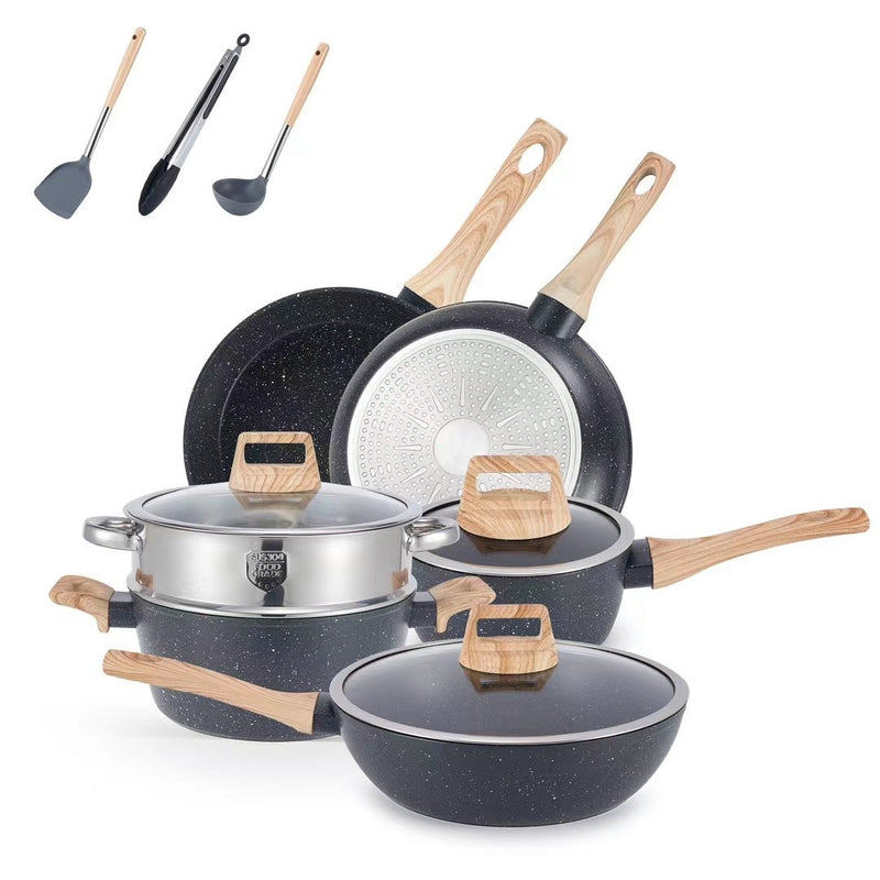 YEJ 12-Piece Non-Stick Complete Cookware Set | Pots, Pans & Utensils  (Black)