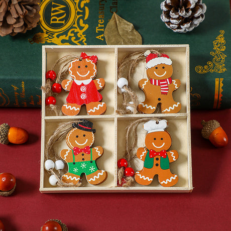 (2 set)Christmas Gingerbread Ornaments Set - Festive Wooden Decorations for Tree, Set of 12