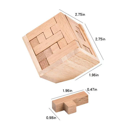 Wooden Brain Teaser Puzzle - 3D Cube Puzzle Game for Adults and Kids - Natural Wood Block Puzzle (2.75 Inches)