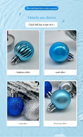 49-Piece Christmas Ornament Set - 3cm Blue, Silver Baubles for Christmas Tree Decoration