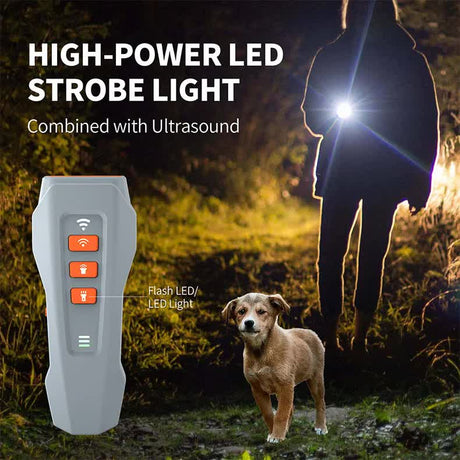 Black Rechargeable Ultrasonic Dog Trainer with LED Flashlight & Laser - Anti-Barking Device for Effective Dog Training