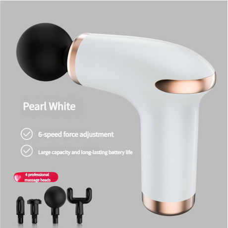 Classic White Massage Gun - 6-Speed Deep Tissue Massager with 4 Professional Massage Heads