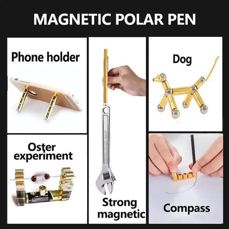 (2 set) Magnetic Fingertip Pen Building Toy Set - Multifunctional Gold Magnet Pen with Creative Building Blocks and Replacement Refills