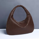 Dark Coffee Elegant Woven PU Leather Hobo Bag - Stylish Large-Capacity Shoulder Handbag for Women