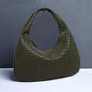 Army Green Elegant Woven PU Leather Hobo Bag - Stylish Large-Capacity Shoulder Handbag for Women