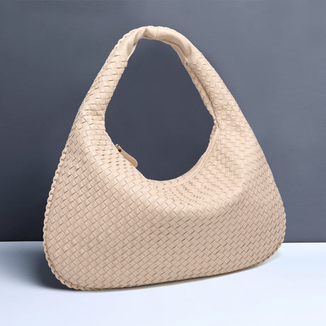 off white Elegant Woven PU Leather Hobo Bag - Stylish Large-Capacity Shoulder Handbag for Women