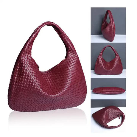 off white Elegant Woven PU Leather Hobo Bag - Stylish Large-Capacity Shoulder Handbag for Women