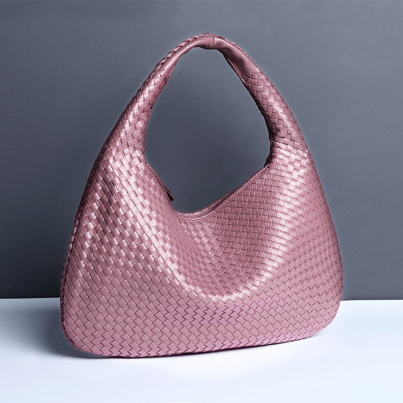 Lotus purple Elegant Woven PU Leather Hobo Bag - Stylish Large-Capacity Shoulder Handbag for Women