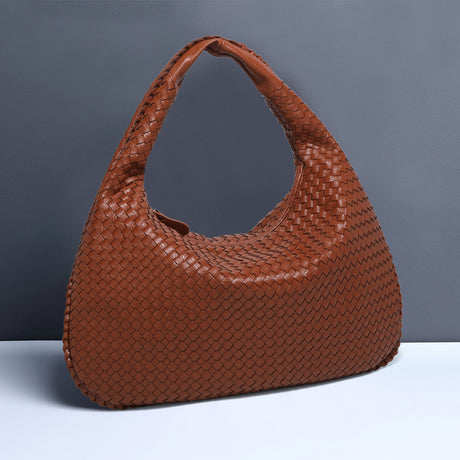 Dark Brown Elegant Woven PU Leather Hobo Bag - Stylish Large-Capacity Shoulder Handbag for Women