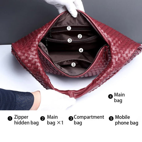 Dark Brown Elegant Woven PU Leather Hobo Bag - Stylish Large-Capacity Shoulder Handbag for Women