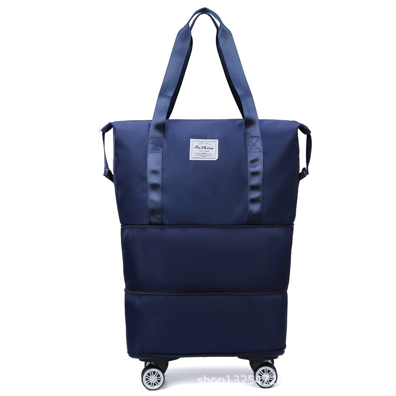 Dark Blue Large Capacity Foldable Travel Bags with Wheels - Lightweight Waterproof Duffel Totes