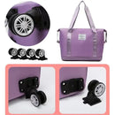 Purple Large Capacity Foldable Travel Bags with Wheels - Lightweight Waterproof Duffel Totes