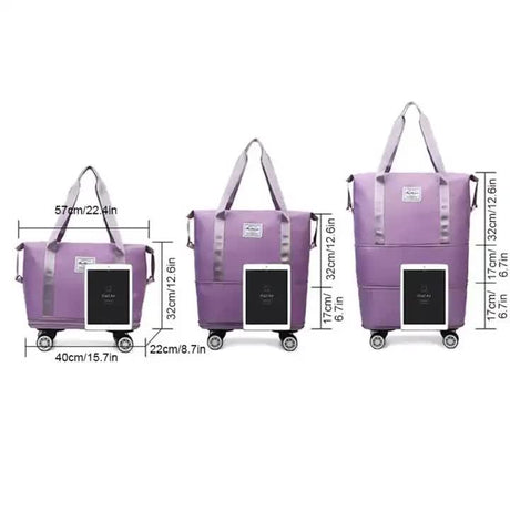 Purple Large Capacity Foldable Travel Bags with Wheels - Lightweight Waterproof Duffel Totes