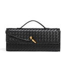 Black Luxury Woven PU Leather Clutch - Elegant Women's Evening Baguette Bag with Adjustable Shoulder Strap