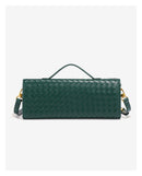 Light Green Luxury Woven PU Leather Clutch - Elegant Women's Evening Baguette Bag with Adjustable Shoulder Strap