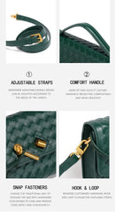 Deep Green Luxury Woven PU Leather Clutch - Elegant Women's Evening Baguette Bag with Adjustable Shoulder Strap