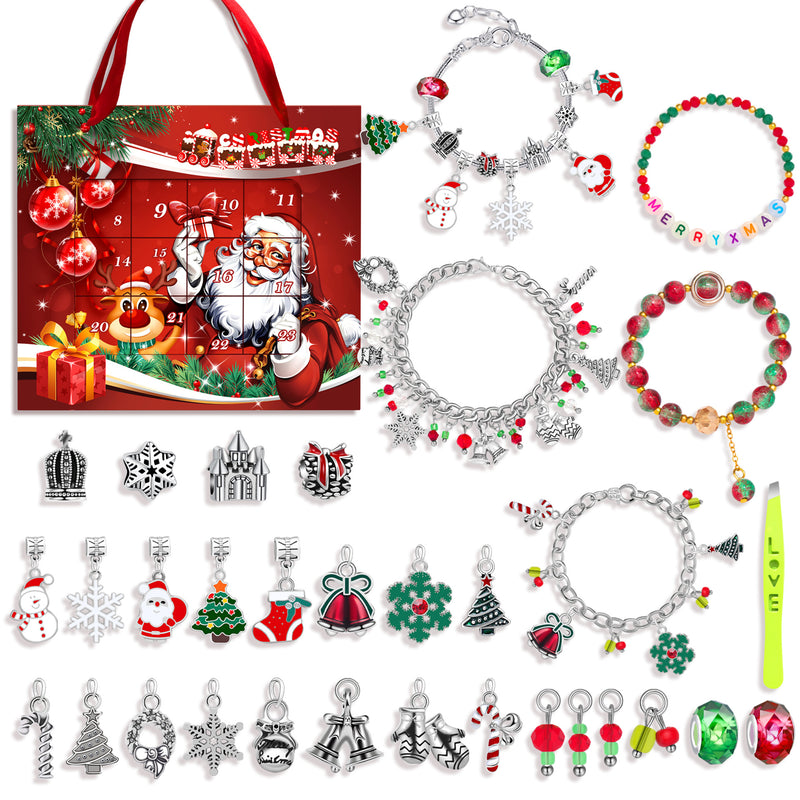 M-22 Christmas Jewelry Advent Calendar - DIY Charm Bracelet Kit with 24 Days of Surprises