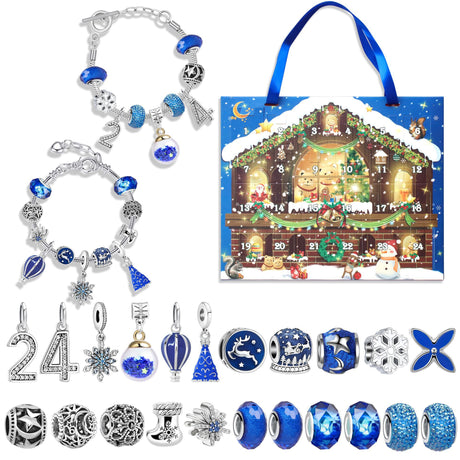 M-11 Christmas Jewelry Advent Calendar - DIY Charm Bracelet Kit with 24 Days of Surprises