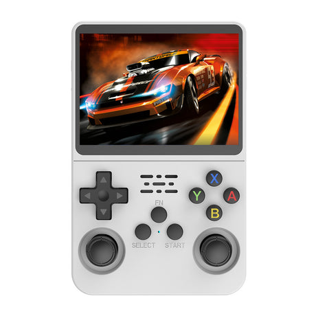 White Retro Portable Gaming Console with 64GB, 1 Memory Card - 3D Games, HD Display, and Dual Joysticks