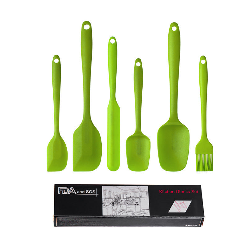 6-Piece Silicone Kitchen Utensil Set - Heat Resistant Baking Tools with Spatulas, Spoon, and Brush (Green)(2 set/12PCS)