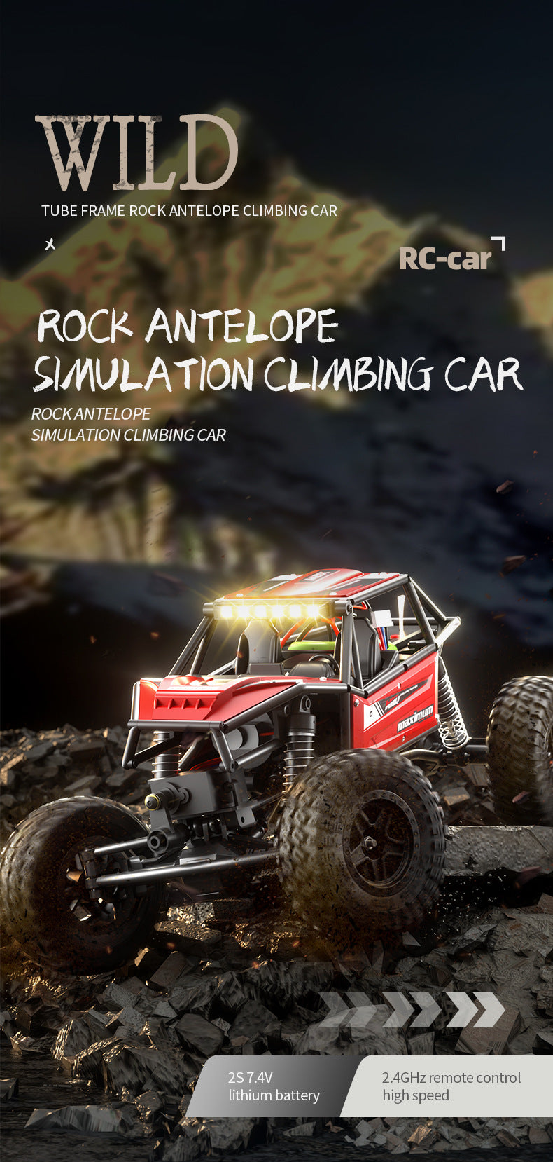 Rock Antelope RC Car - 2.4GHz Simulation Off-Road Climbing Vehicle with Rechargeable Battery (Red)